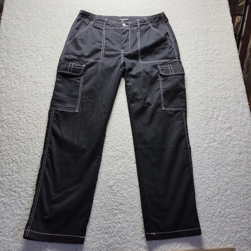 True Religion Cargo Pants Mens 35x31 Black Denim Contrast Stitch Pockets Casual